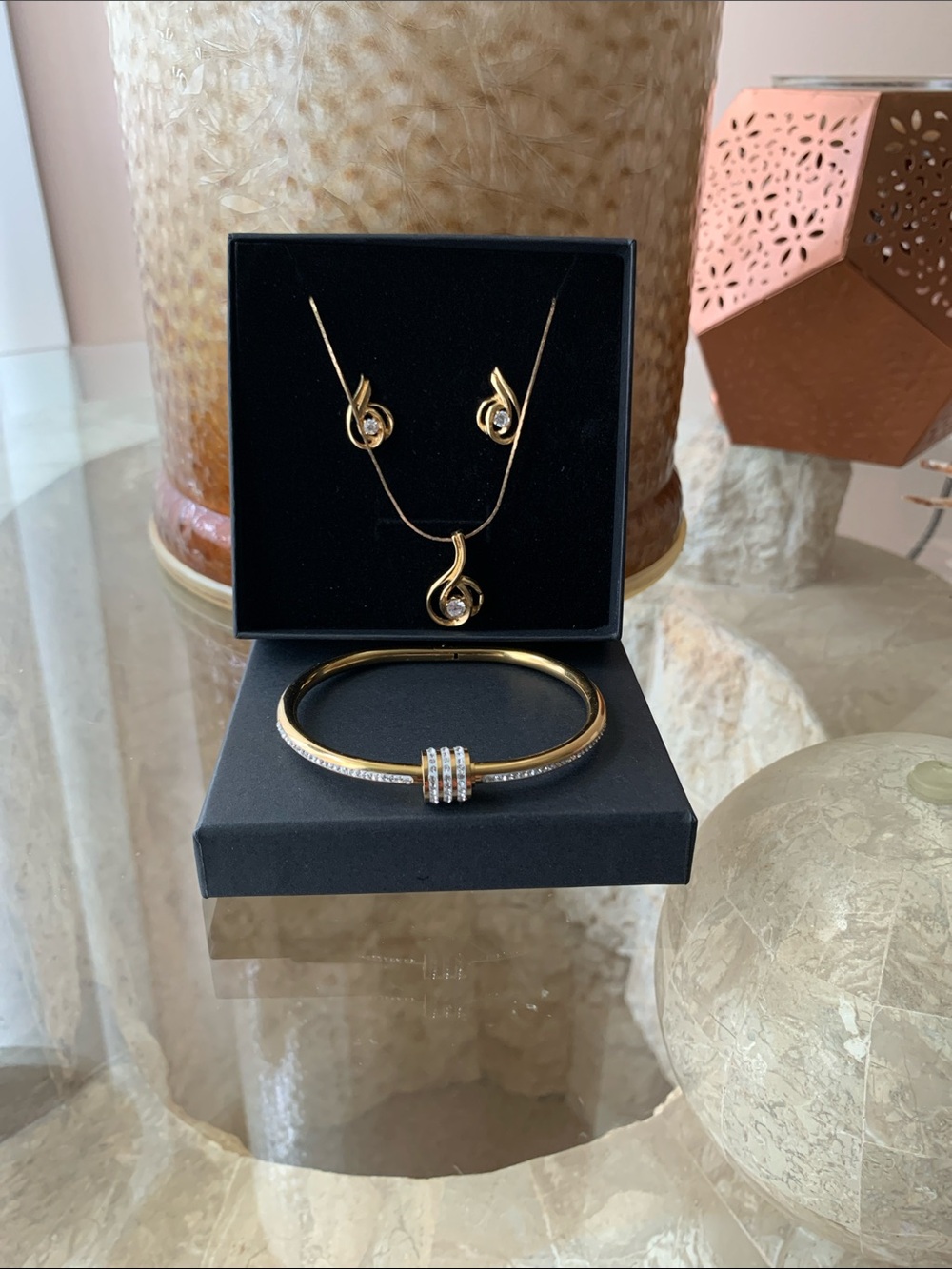 Gold-Tone Crystal Pendant Necklace & Bracelet Set